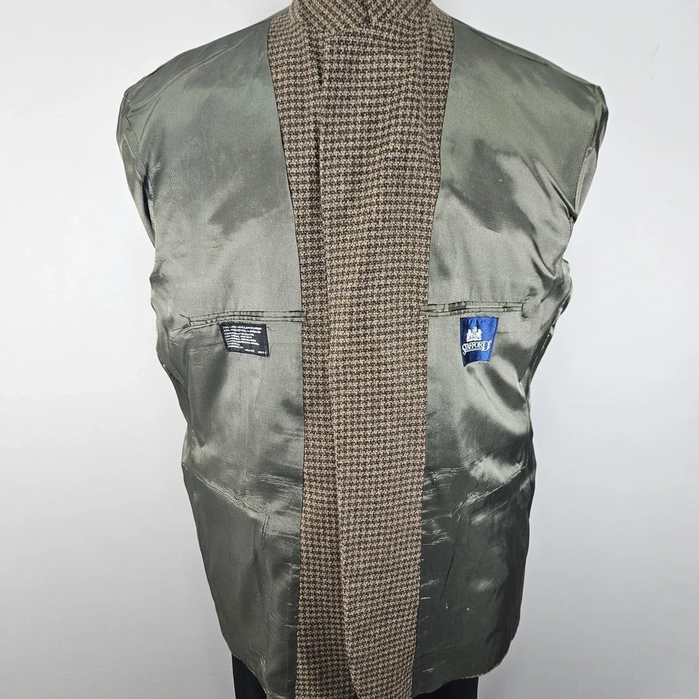 Stafford Men's Tweed Sport Coat Blazer‎ Three Button Brown Lambs Wool 48L